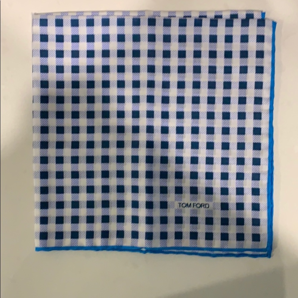 Tom Ford Blue Checkered Pocket Square